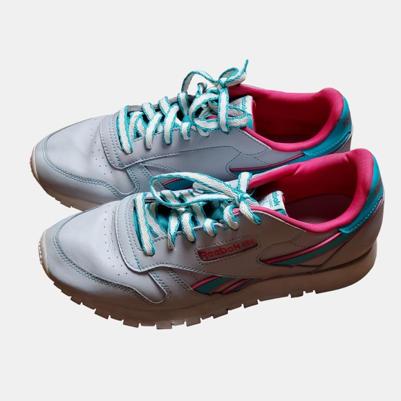 Reebok 519 Classic Girls Gray Teal Athletic Running Shoes Size 6.5 FU7973 - Picture 1 of 8